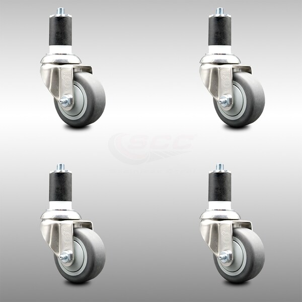 Service Caster 3 Inch 316SS Thermoplastic Rubber Swivel 1-7/8 Inch Expanding Stem Caster Set SCC-SS316EX20S314-TPRB-178-4 - main